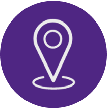 Purple circle with white icon depicting location.