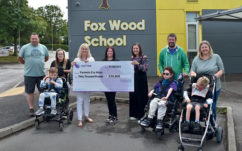 Fox Wood cheque presentation by Certas Energy.