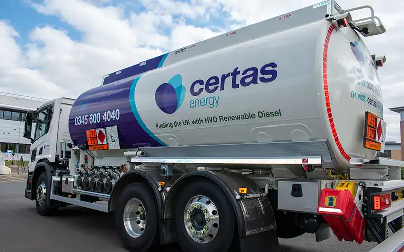 Certas Energy HVO truck at Warrington HQ.